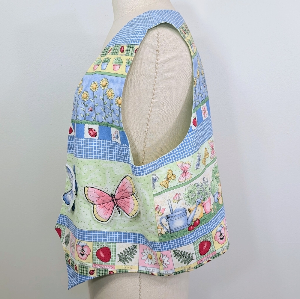 Handmade "Garden" vest W 3D butterflies, plants, flowers, farmhouse Vest. 2X - Picture 8 of 14